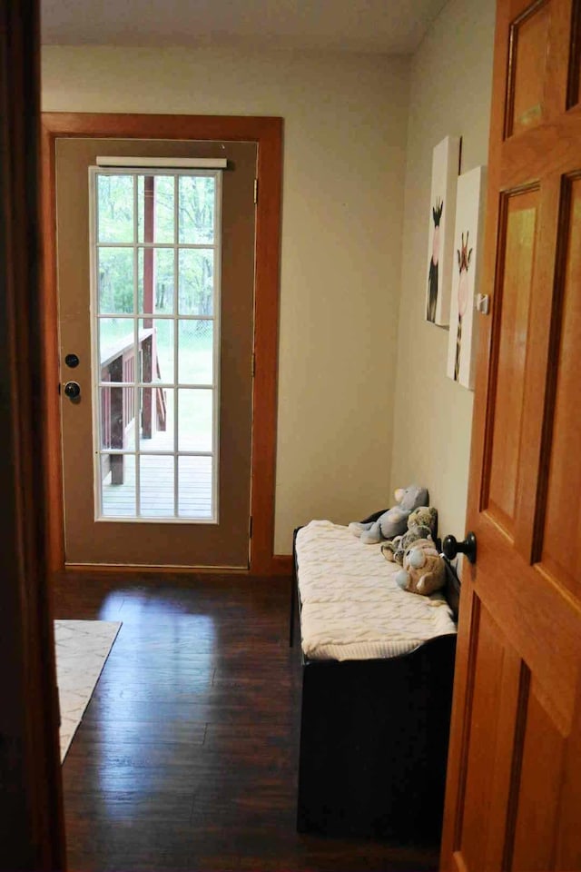 2735 Nestrom Rd, Muskegon, MI 49445 - doorway to outside featuring dark wood finished floors