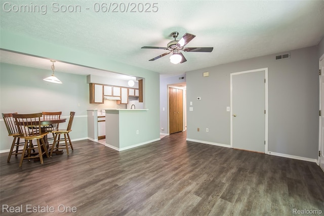 410 Spring Brooke Dr, Brighton, MI 48116 - living room featuring dark wood-style flooring, a ceiling fan, and a textured ceiling