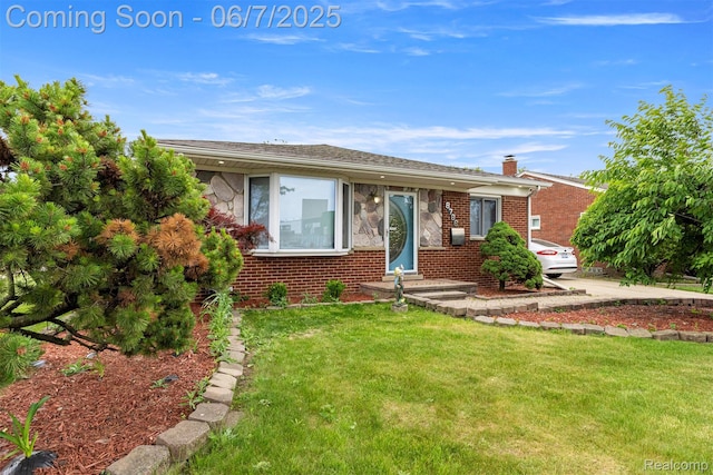 8786 N Evangeline St, Dearborn Heights, MI 48127 - bungalow-style home featuring a front yard, brick siding, and a chimney