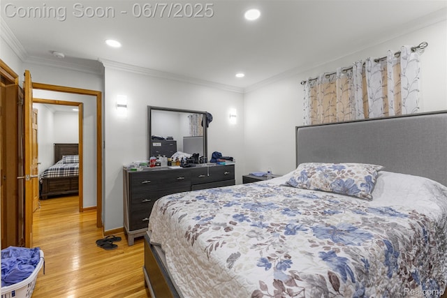 8786 N Evangeline St, Dearborn Heights, MI 48127 - bedroom with ornamental molding, light wood finished floors, and recessed lighting