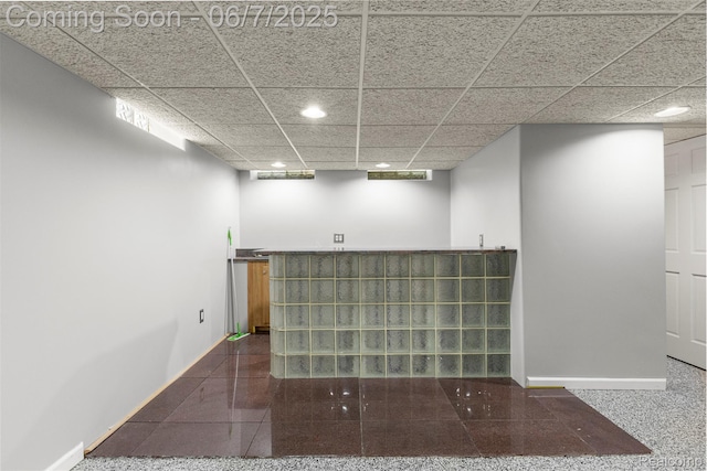 8786 N Evangeline St, Dearborn Heights, MI 48127 - finished basement with recessed lighting, baseboards, granite tiled floors, and a drop ceiling