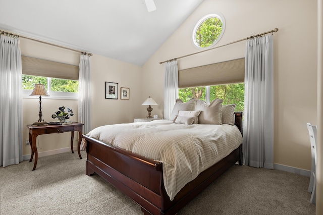 7843 Shepherds Glen Ct, Kalamazoo, MI 49009 - bedroom with light carpet, lofted ceiling, and baseboards