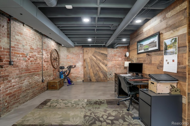 205 Alfred St Unit A, Detroit, MI 48201 - home office with concrete floors and brick wall