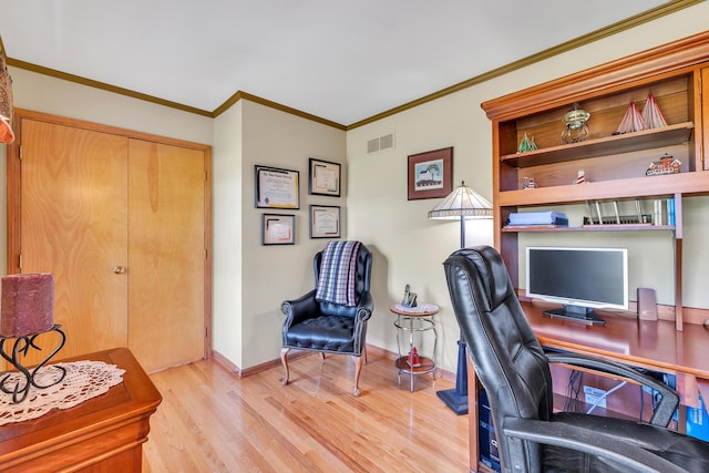 6676 Ralaric Dr, Dexter, MI 48130 - office area with light wood-type flooring and ornamental molding