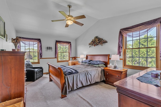 6676 Ralaric Dr, Dexter, MI 48130 - bedroom with carpet flooring, vaulted ceiling, and ceiling fan