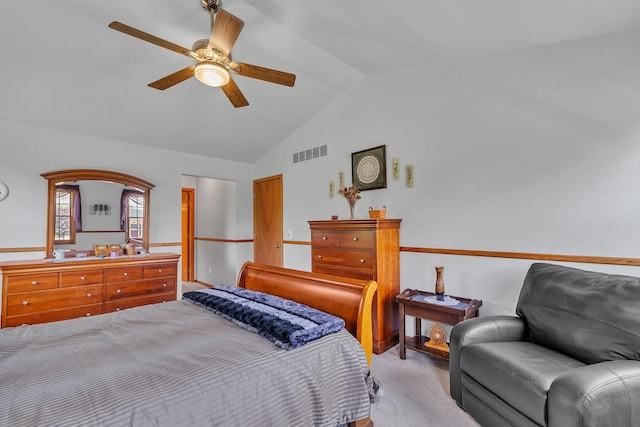 6676 Ralaric Dr, Dexter, MI 48130 - carpeted bedroom featuring lofted ceiling and a ceiling fan
