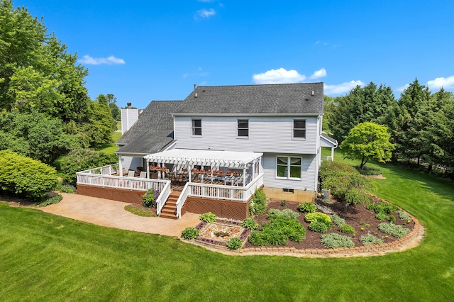 6676 Ralaric Dr, Dexter, MI 48130 - back of house with a deck, a patio area, a chimney, and a lawn