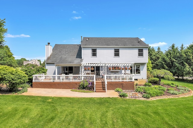 6676 Ralaric Dr, Dexter, MI 48130 - back of house with a wooden deck, a pergola, and a lawn