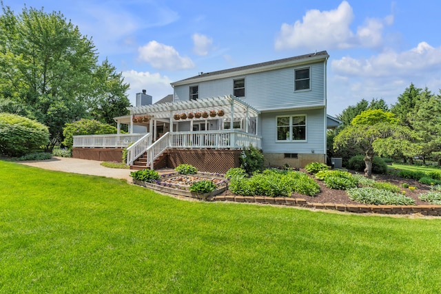 6676 Ralaric Dr, Dexter, MI 48130 - back of property featuring a pergola, a deck, a yard, and a chimney