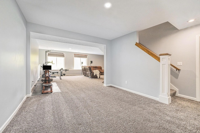 1162 Cooks Corner Ct SE, Byron Center, MI 49315 - interior space with carpet floors, stairway, baseboards, and recessed lighting