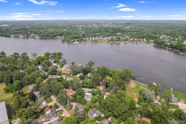 300 Cornell St, Howell, MI 48843 - aerial overview of property's location featuring a large body of water, a heavily wooded area, and nearby suburban area