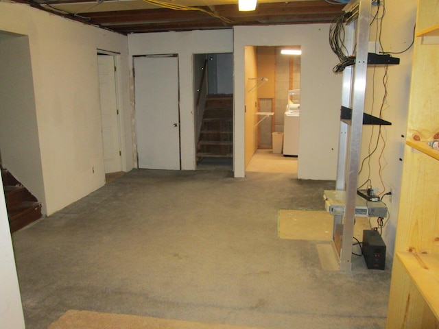 6005 Saint Joseph Ave, Stevensville, MI 49127 - finished basement featuring stairs, carpet, and washer / clothes dryer