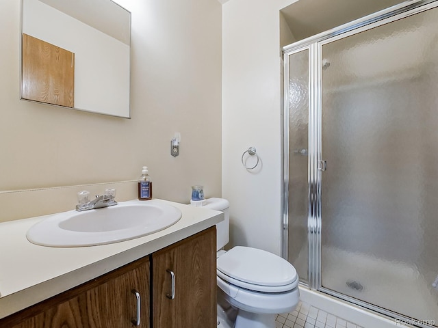 3849 Barg Dr, Warren, MI 48310 - bathroom with vanity, a shower stall, toilet, and tile patterned flooring