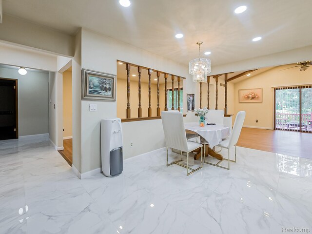 3849 Barg Dr, Warren, MI 48310 - dining area featuring recessed lighting, baseboards, a chandelier, and marble finish flooring