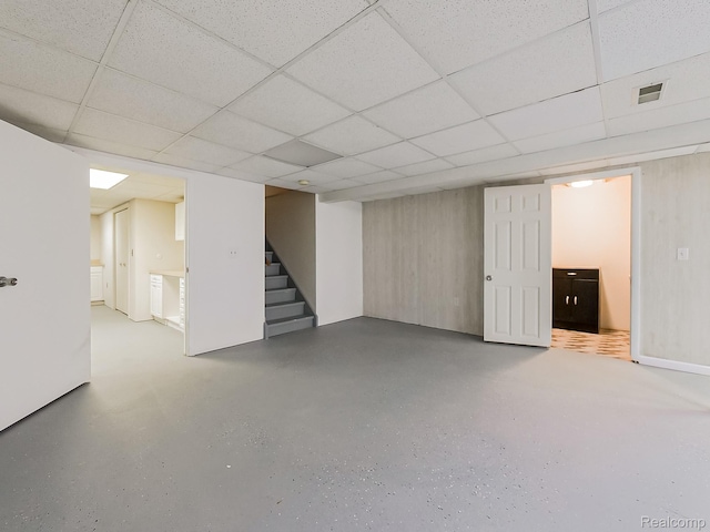 3849 Barg Dr, Warren, MI 48310 - finished basement with stairs and a paneled ceiling