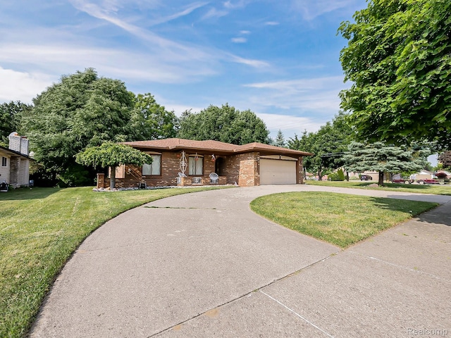 3849 Barg Dr, Warren, MI 48310 - view of front of property featuring a front yard, an attached garage, concrete driveway, and brick siding