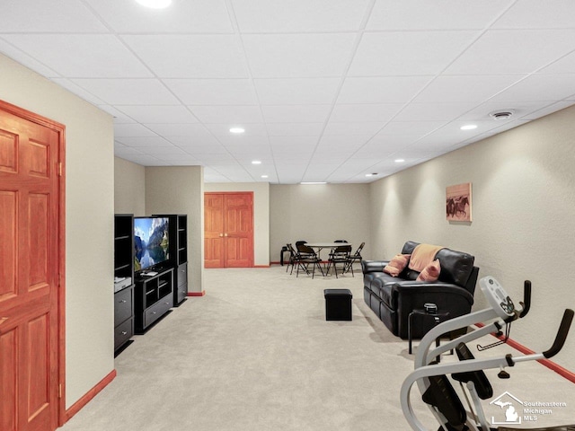 9241 Legacy Ct, Temperance, MI 48182 - workout area with light colored carpet, baseboards, a drop ceiling, and recessed lighting