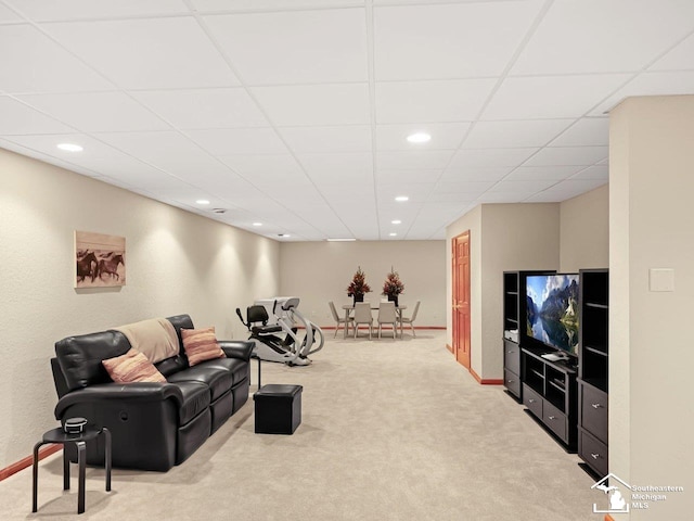 9241 Legacy Ct, Temperance, MI 48182 - carpeted living area featuring recessed lighting, a drop ceiling, and baseboards