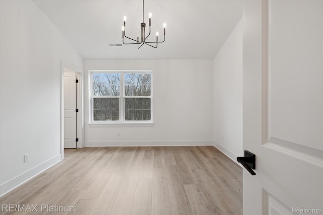 1685 Pinecroft Ln, Howell, MI 48855 - unfurnished dining area with a chandelier, light wood-style flooring, and baseboards
