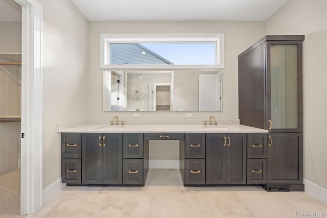 4174 Prescott Park Cir W, Bloomfield, MI 48323 - bathroom with double vanity, baseboards, and a stall shower