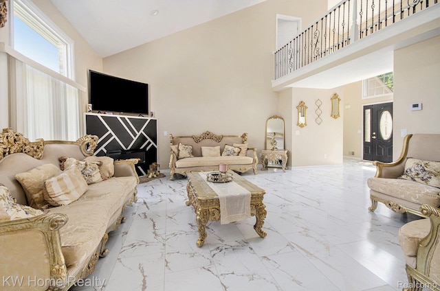 47040 W Wayford Dr, Shelby Twp, MI 48315 - living area featuring a towering ceiling and marble finish floors
