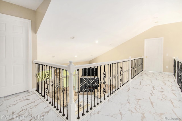 47040 W Wayford Dr, Shelby Twp, MI 48315 - corridor with lofted ceiling, marble finish flooring, and baseboards