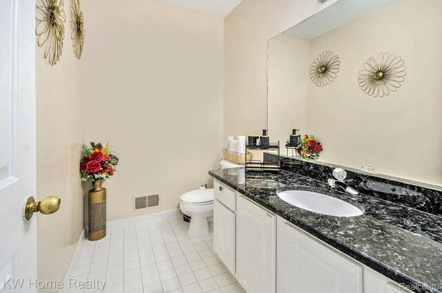 47040 W Wayford Dr, Shelby Twp, MI 48315 - half bath featuring vanity, toilet, tile patterned floors, and baseboards