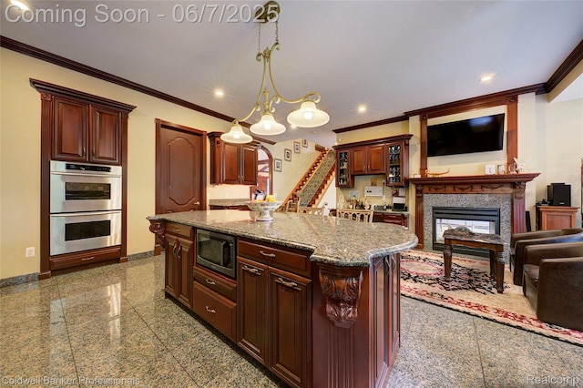 4546 Forest Edge Ln, West Bloomfield, MI 48323 - kitchen featuring stainless steel appliances, crown molding, granite floors, baseboards, and recessed lighting