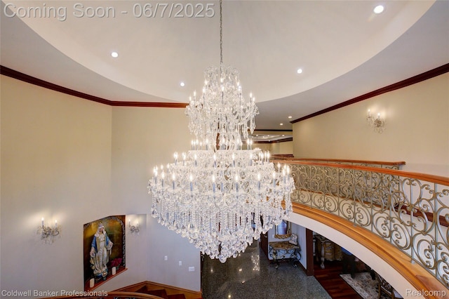 4546 Forest Edge Ln, West Bloomfield, MI 48323 - detailed view of a chandelier, ornamental molding, and recessed lighting