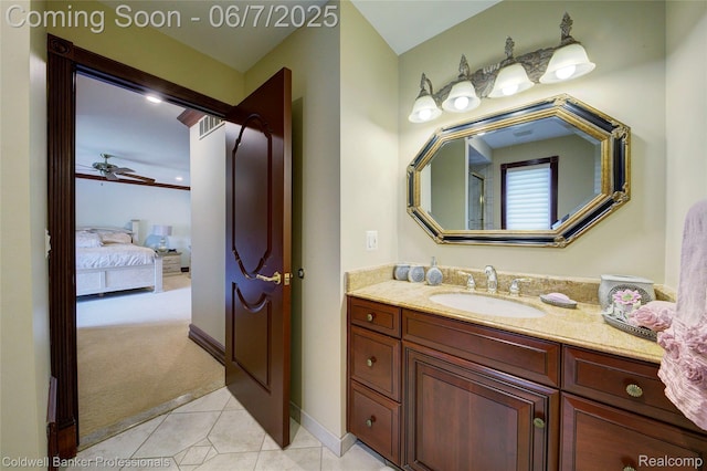 4546 Forest Edge Ln, West Bloomfield, MI 48323 - ensuite bathroom with vanity, tile patterned floors, and ceiling fan