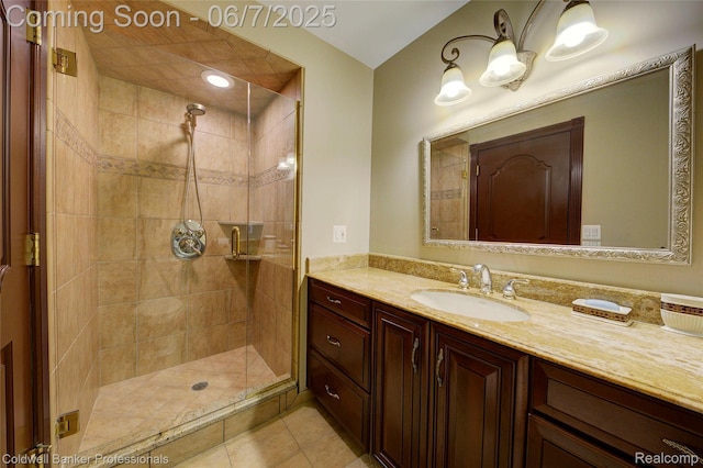 4546 Forest Edge Ln, West Bloomfield, MI 48323 - bathroom with vanity, a stall shower, and tile patterned floors