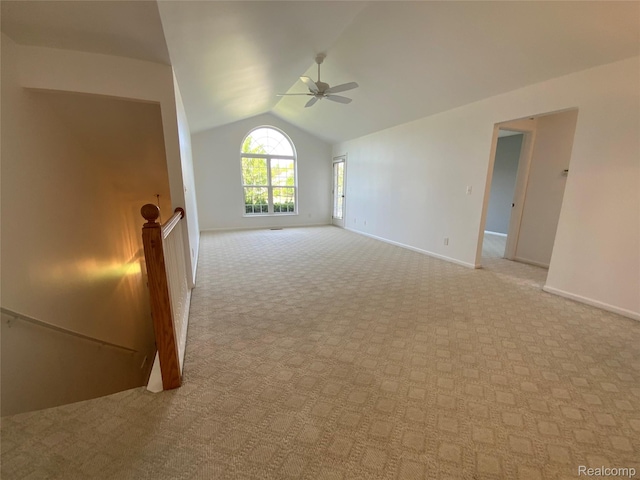 3577 Oakmonte Blvd, Rochester, MI 48306 - empty room with light carpet, ceiling fan, lofted ceiling, and baseboards