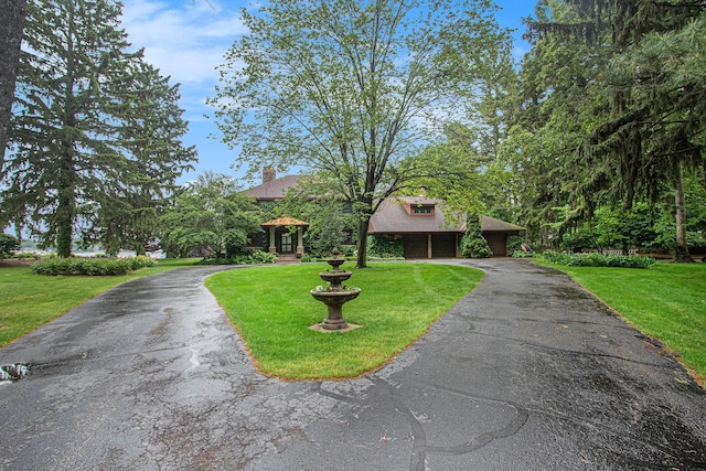 371 Waukazoo Dr, Holland, MI 49424 - obstructed view of property featuring a front yard, a chimney, and driveway