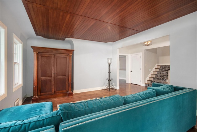 371 Waukazoo Dr, Holland, MI 49424 - living area with wooden ceiling, wood finished floors, and baseboards