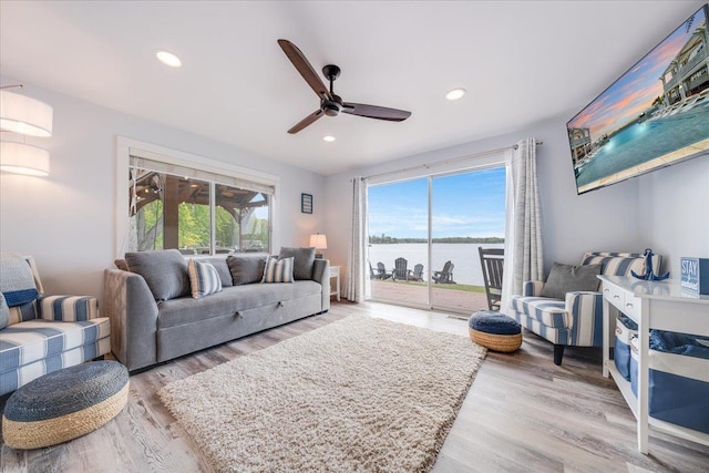 4805 Pinellas Dr, Hale, MI 48739 - living area with a ceiling fan, wood finished floors, and recessed lighting