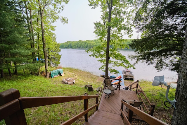 6387 N Larson Rd, Fountain, MI 49410 - dock area featuring a water view and a forest view