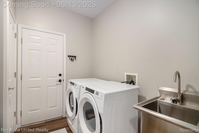 24168 Grand Traverse Ave, Flat Rock, MI 48134 - laundry room featuring washer and clothes dryer and dark wood-type flooring