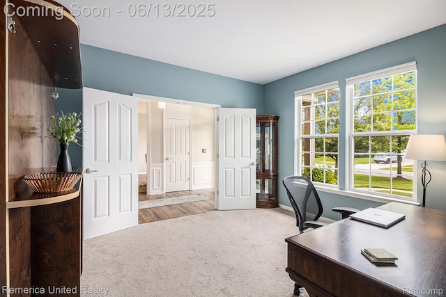 24168 Grand Traverse Ave, Flat Rock, MI 48134 - home office with carpet flooring and a wainscoted wall