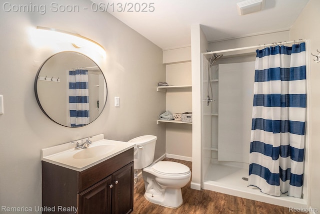 24168 Grand Traverse Ave, Flat Rock, MI 48134 - full bathroom with wood finished floors, vanity, and a shower with shower curtain