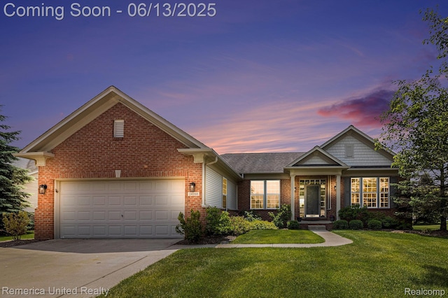 24168 Grand Traverse Ave, Flat Rock, MI 48134 - view of front of property featuring brick siding, concrete driveway, a front yard, and a garage