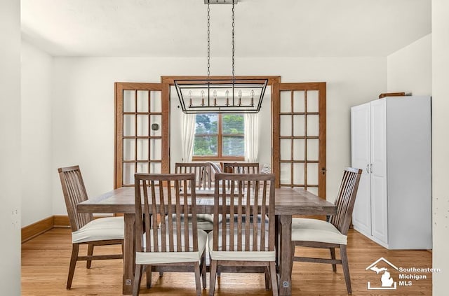 448 Borgess Ave, Monroe, MI 48162 - dining space with a chandelier, light wood finished floors, and baseboards