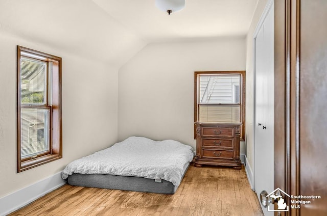 448 Borgess Ave, Monroe, MI 48162 - bedroom featuring lofted ceiling, wood finished floors, and baseboards