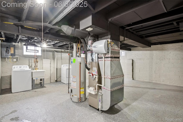 1512 Marion Ave, Lincoln Park, MI 48146 - basement featuring washer / clothes dryer, water heater, electric panel, and a sink