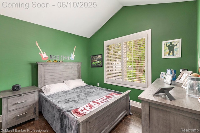 742 Emmons Ave, Birmingham, MI 48009 - bedroom featuring vaulted ceiling, dark wood-style flooring, and baseboards