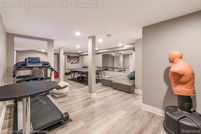 742 Emmons Ave, Birmingham, MI 48009 - exercise room with light wood-style floors, baseboards, and recessed lighting