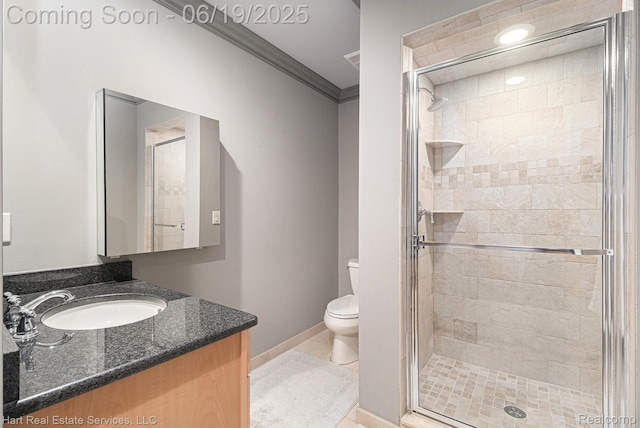 11384 Scarborough Dr, Shelby Twp, MI 48315 - full bath with vanity, a stall shower, ornamental molding, and tile patterned floors