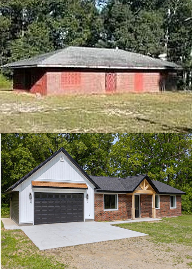 2051 Russell Rd, Muskegon, MI 49445 - view of front of property with concrete driveway, a front lawn, an attached garage, and view of scattered trees