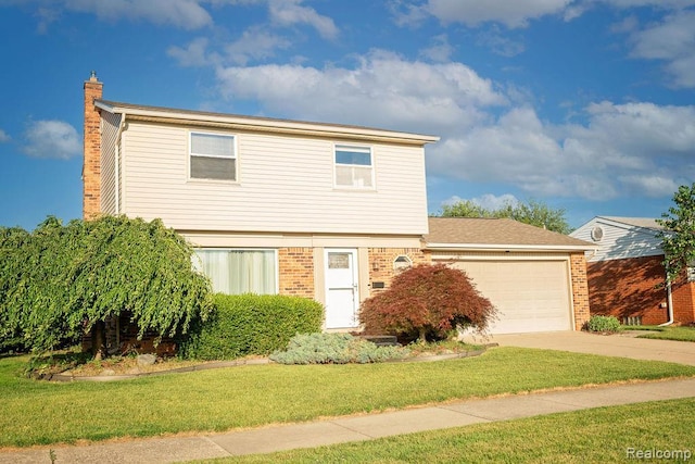 15065 Westlake St, Taylor, MI 48180 - colonial inspired home with a garage, a chimney, brick siding, and concrete driveway