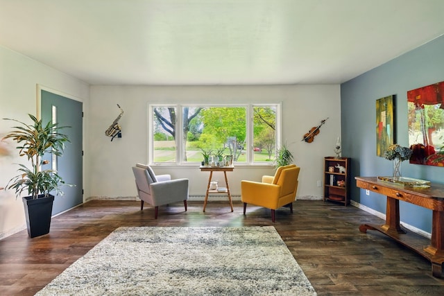 2877 Bessemer Rd, Coloma, MI 49038 - living area featuring baseboard heating, dark wood finished floors, and baseboards