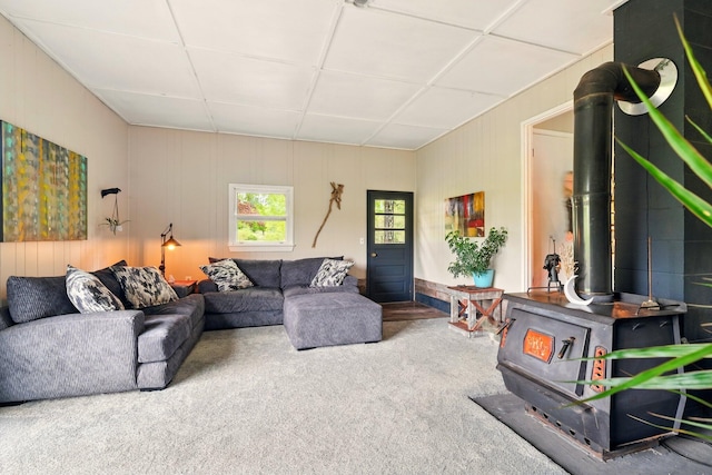 2877 Bessemer Rd, Coloma, MI 49038 - carpeted living room featuring a wood stove
